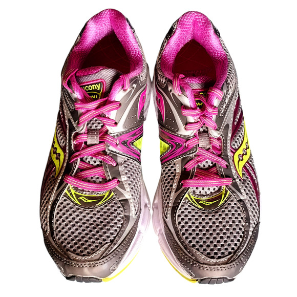 Saucony Progrid Omni 12 Womens Running Shoe Sneaker Gray Pink Purple Neon Sz 7.5 - Picture 3 of 10
